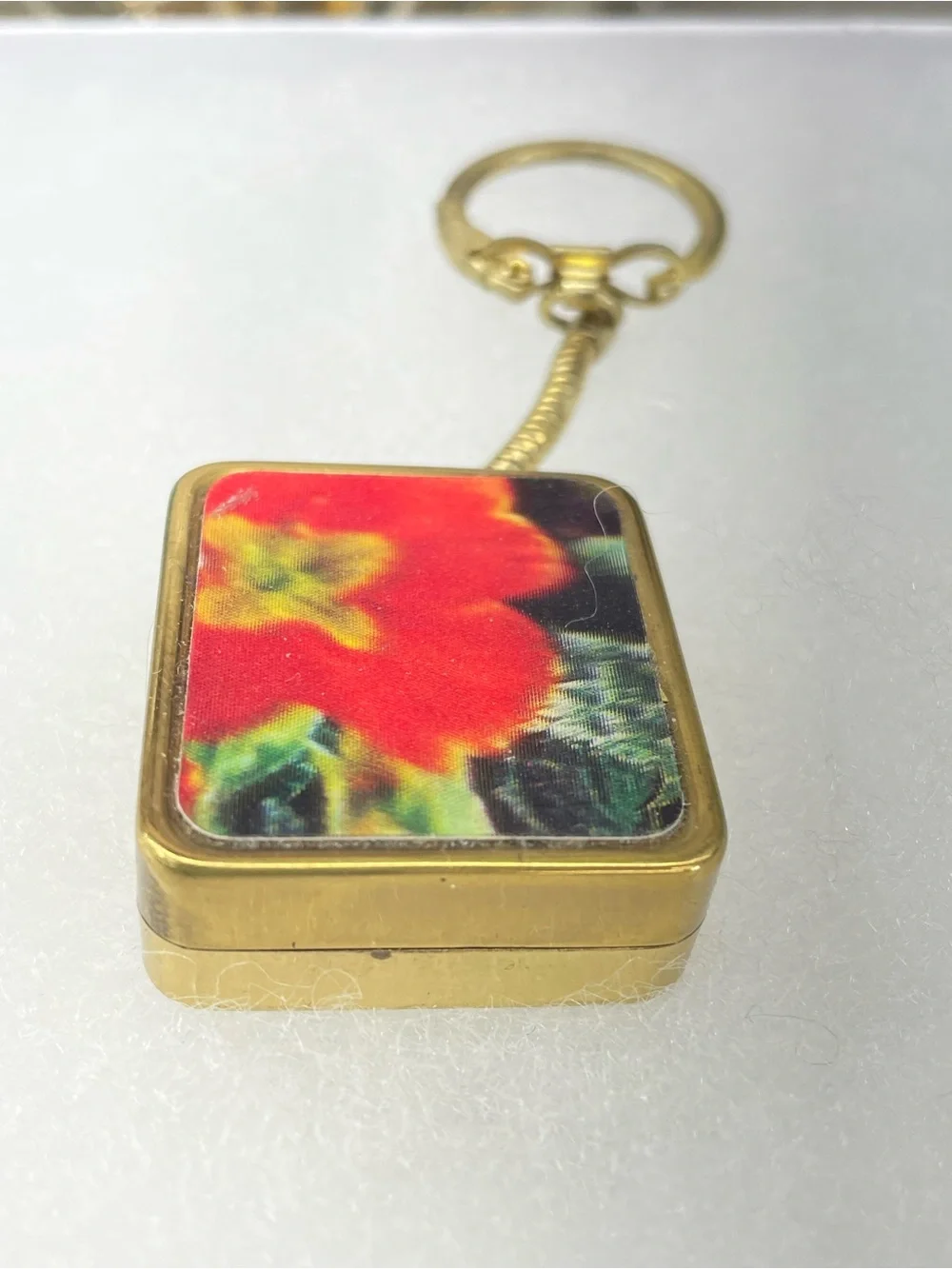 Gold-Tone Floral Key & Card Holder Keychain - Red Floral Accent